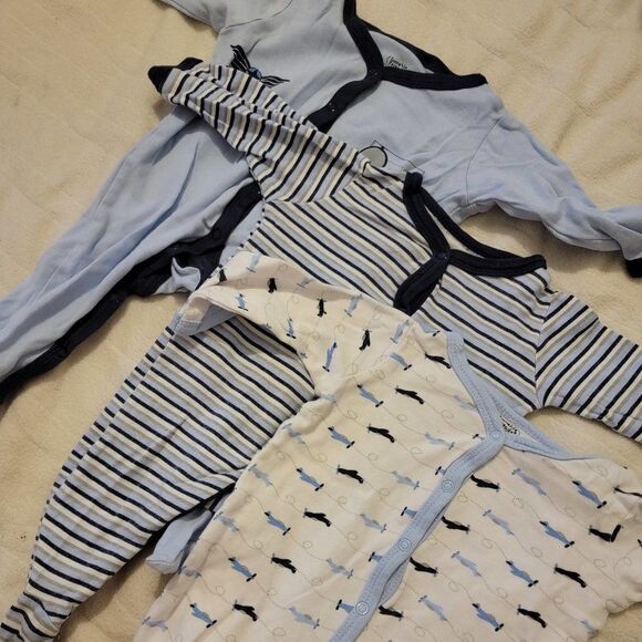 Luvable Friends Unisex Baby Blue Cotton Sleep & Play Bodysuit Size 3-6M Lot Of 3 - Picture 2 of 8